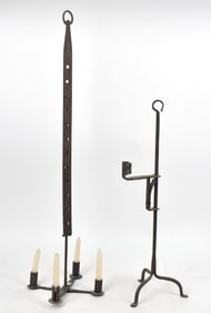 TWO EARLY IRON LIGHTING DEVICES.