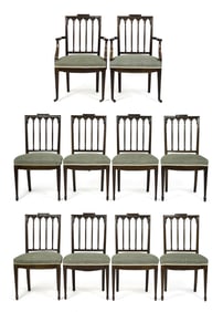 SET OF 10 FEDERAL NEW YORK CARVED DINING CHAIRS.