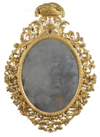 FINE 19TH C. CARVED AND GILT WALL MIRROR, FISH.