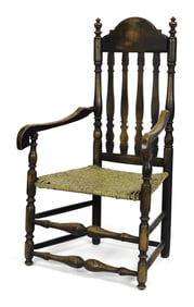 18TH C. NEW ENGLAND BANISTER BACK ARMCHAIR.