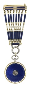 ANTIQUE CARTIER BLUE ENAMEL & PEARL PENDANT WATCH.