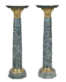 PR. CARVED GREEN MARBLE PEDESTALS.