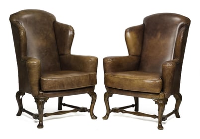 PR. 20TH C. LEATHER WING CHAIRS.