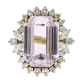18K GOLD KUNZITE & DIAMOND RING.