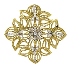 18K YELLOW GOLD DIAMOND SLIDE & BROOCH.