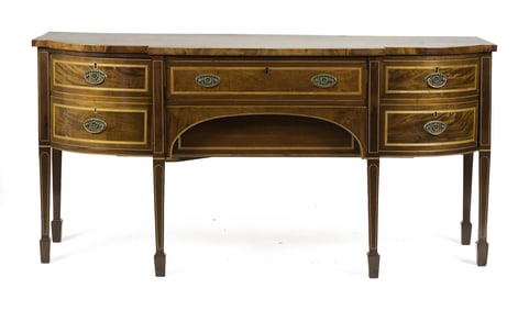 HEPPLEWHITE INLAID MAHOGANY BOW-FRONT SIDEBOARD.