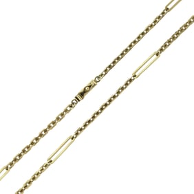 14K YELLOW GOLD RECTANGULAR LINK CHAIN.
