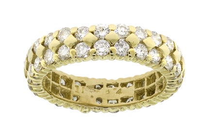 18K GOLD DOUBLE ROW DIAMOND ETERNITY BAND.
