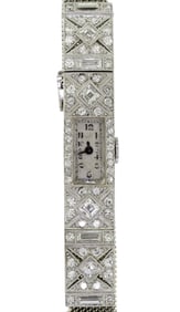 ART DECO PLATINUM & ASSCHER CUT DIAMOND WATCH.