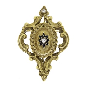 VINTAGE 14K GOLD ENAMEL & DIAMOND PIN/PENDANT.