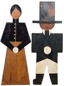 TWO PAINTED WOOD FOLK ART FIGURES.
