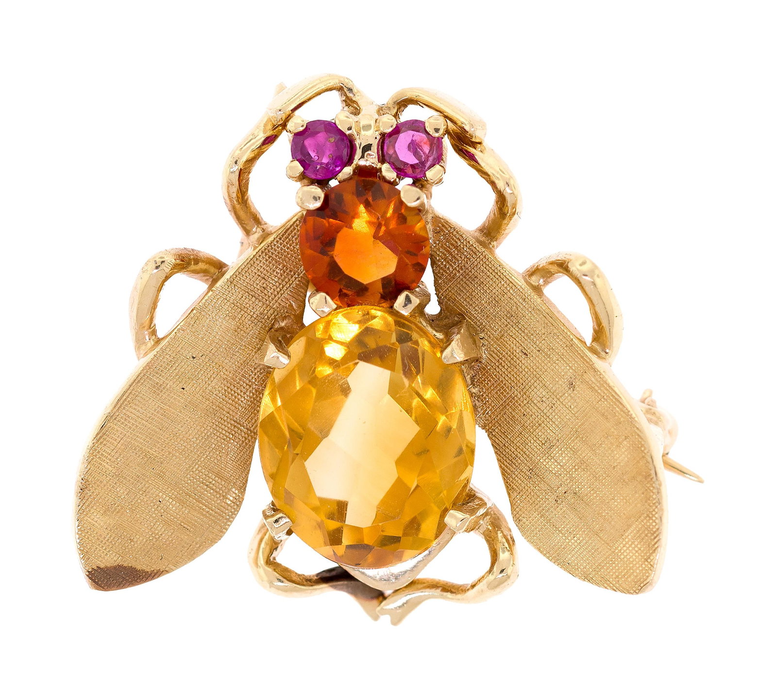 14K GOLD BEE PIN W/ RUBY  EYES & CITRINE. (1 of 4)