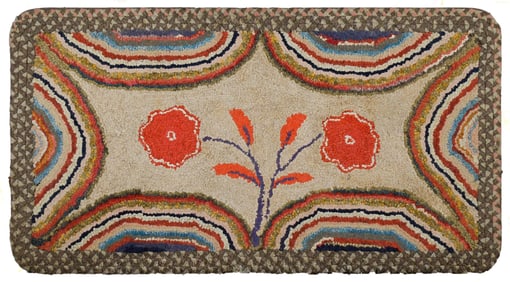 19TH C. HOOKED AND BRAIDED RUG.