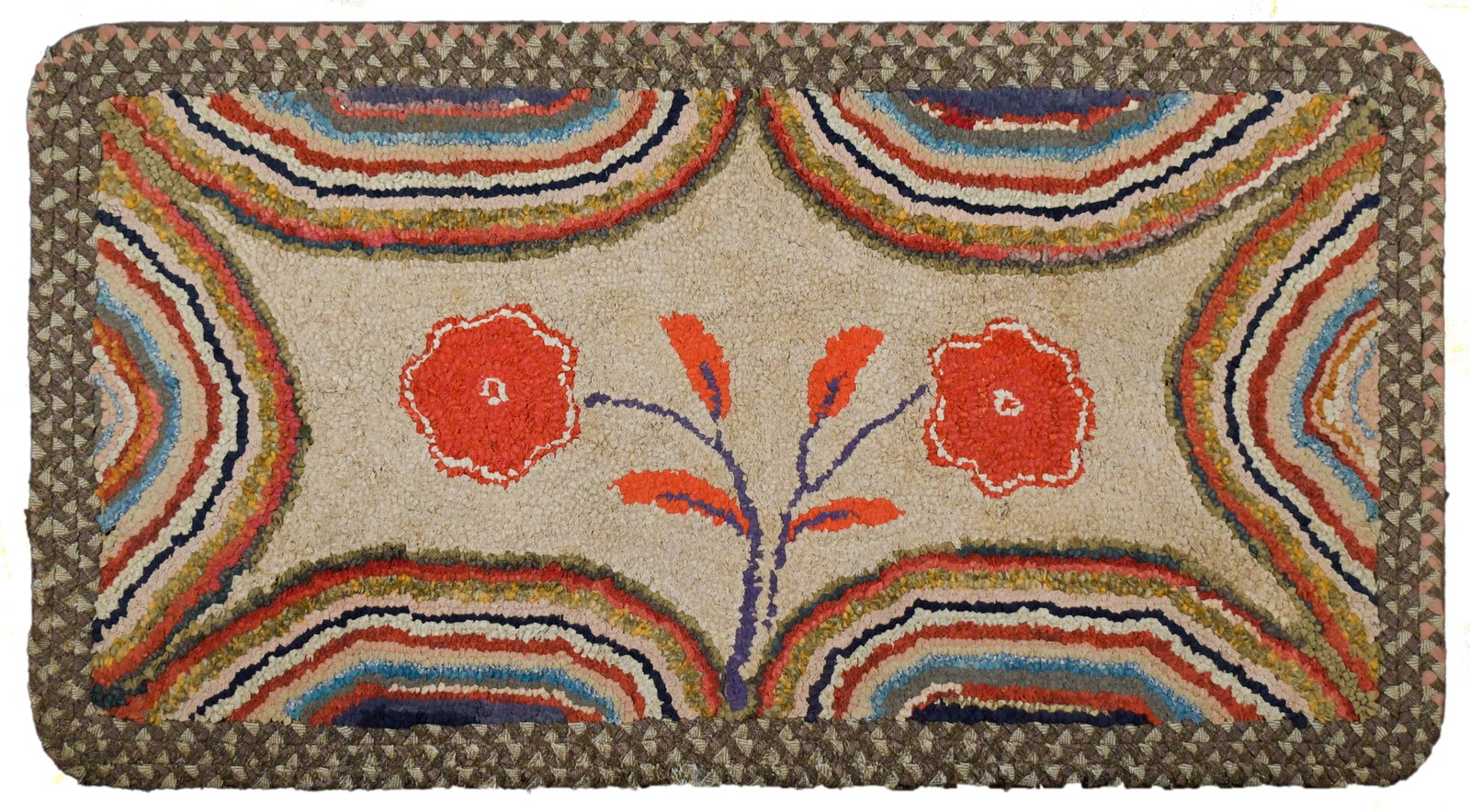 19TH C. HOOKED AND BRAIDED RUG. (1 of 8)