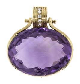 14K GOLD 72.5 CT. AMETHYST & CZ ENHANCER PENDANT.