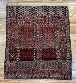 ANTIQUE ORIENTAL TURKOMAN SCATTER RUG.