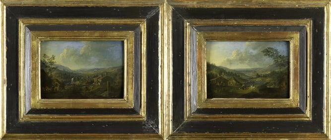 TWO KAREL BREYDEL OILS ON BOARD, FLEMISH VILLAGES.
