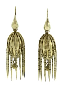 VICTORIAN 15K GOLD DROP TASSEL EARRINGS.