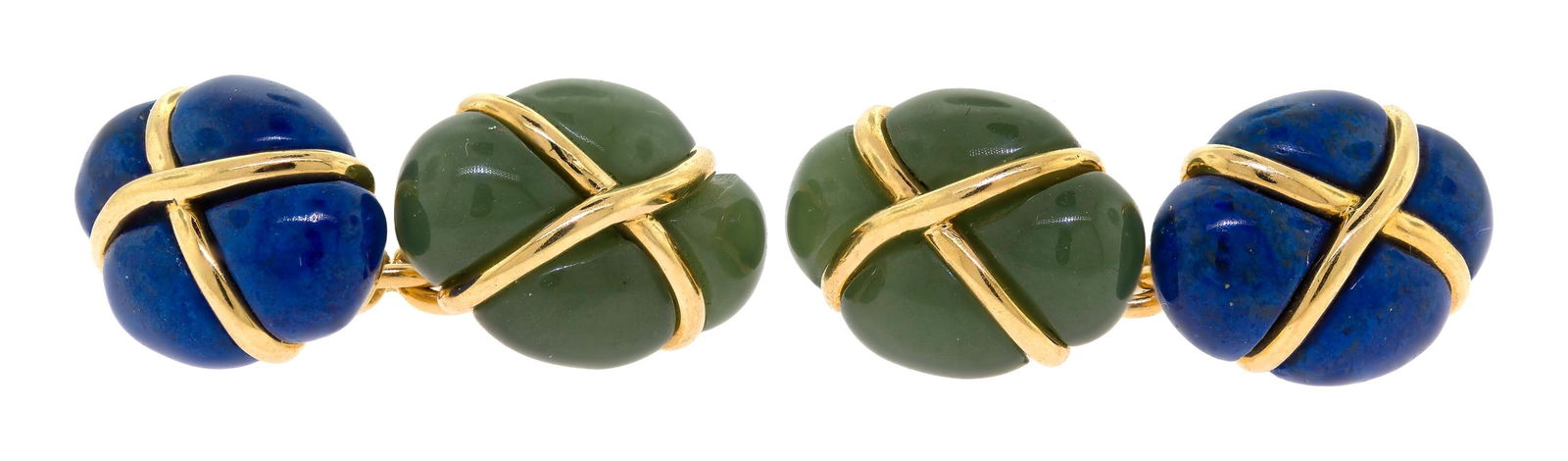 TRIANON 18K GOLD LAPIS & NEPHRITE JADE CUFFLINKS. (1 of 6)
