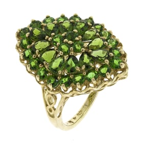 14K GOLD TSAVORITE GARNET RING.