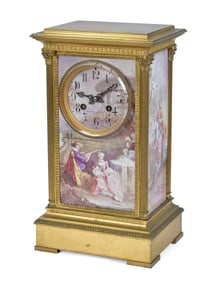 ANTIQUE SHREVE, CRUMP & LOW PAINTED MANTLE CLOCK.