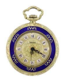 18K TOLIRO ENAMEL PENDANT WATCH.