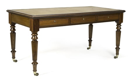 19TH C. ENGLISH REGENCY TOOLED LEATHER WRITING DESK.