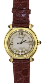 CHOPARD 18K GOLD HAPPY SPORT FLOATING DIAMOND WATCH.