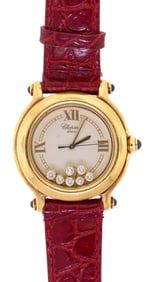 CHOPARD 18K GOLD HAPPY SPORT FLOATING DIAMOND WATCH.