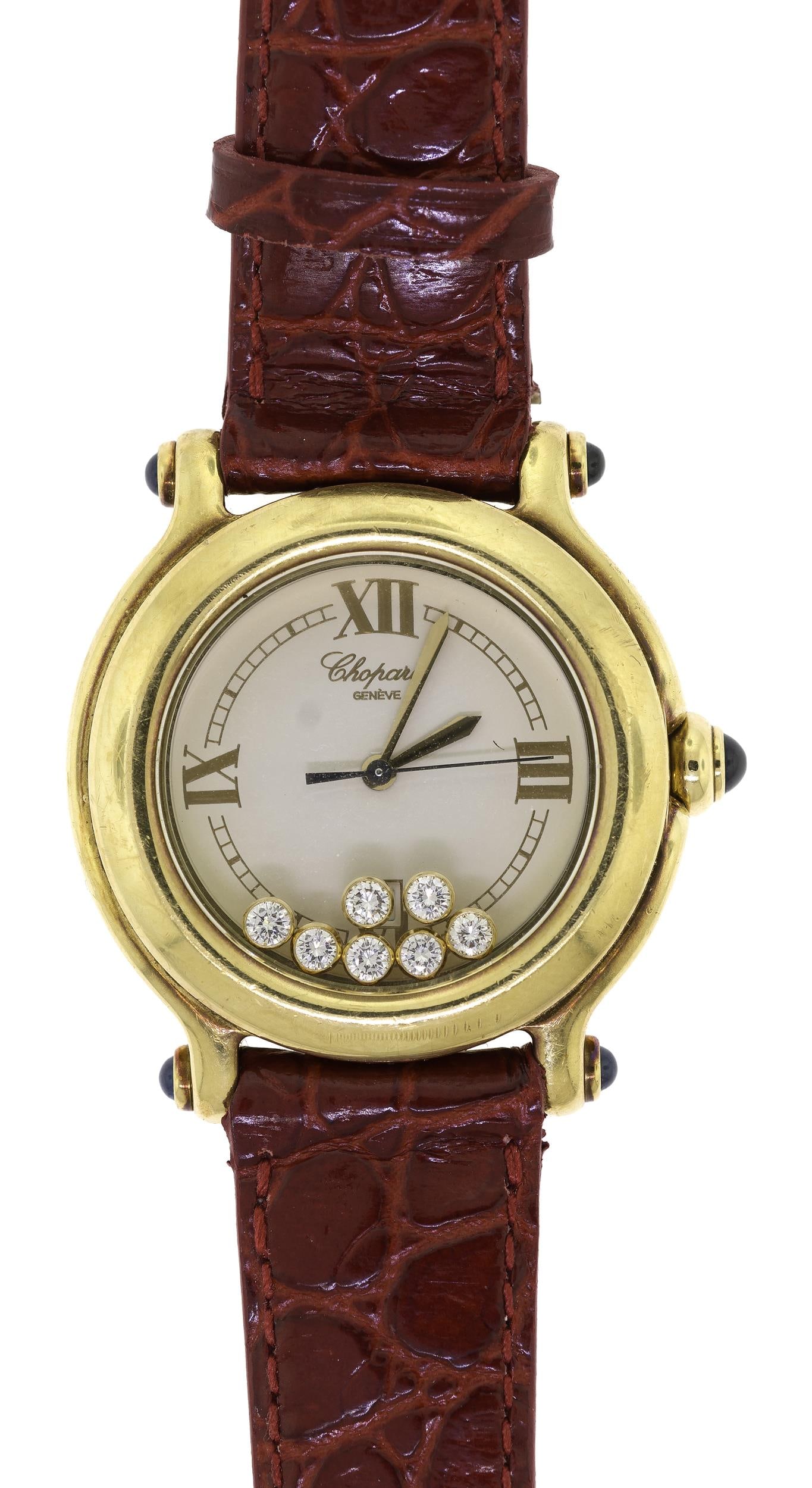 CHOPARD 18K GOLD HAPPY SPORT FLOATING DIAMOND WATCH. (1 of 8)