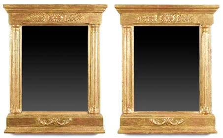 RARE PAIR 19TH C. NEOCLASSICAL GILT MIRRORS.