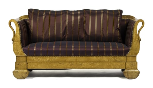 19TH C. BIEDERMEIER BURL WOOD SOFA.