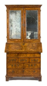 18TH C. GEORGE II BURL WOOD SECRETARY.