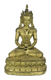 16TH C. SINO-TIBETAN GILT BRONZE BODHISATTVA.