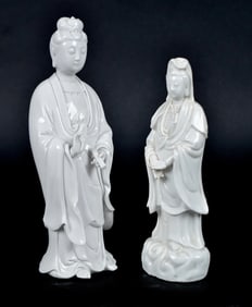 TWO ANTIQUE CHINESE BLANC DE CHINE FIGURINES.