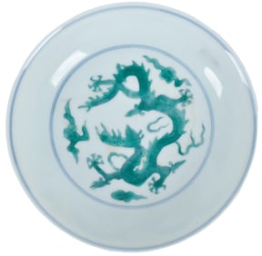 ANTIQUE CHINESE PORCELAIN DRAGON DISH.