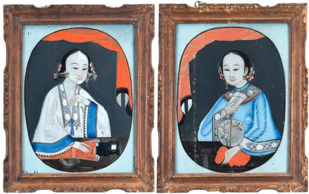 PR. ANTIQUE CHINESE REVERSE PAINTED PORTRAITS.