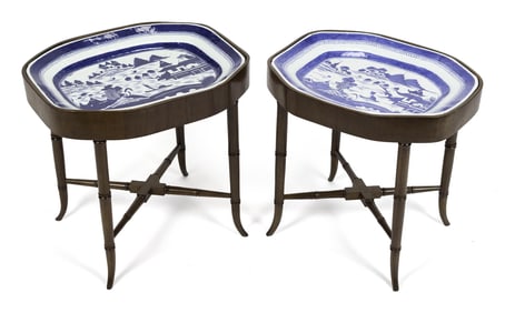 TWO 19TH C. CANTON TRAY TABLES.