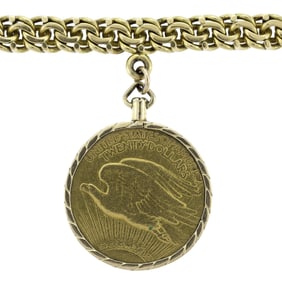 18K GOLD BRACELET W/ ST. GAUDEN'S DOUBLE EAGLE COIN.