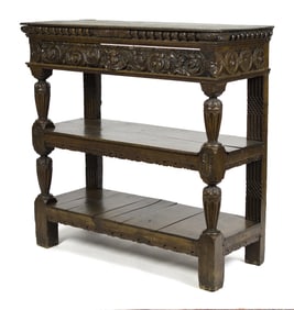 17TH C. CARVED OAK TIERED SERVER.