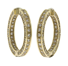 14K GOLD INSIDE OUT DIAMOND HOOP EARRINGS.