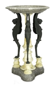 FINE NEOCLASSICAL BRONZE AND  MARBLE BIRD BATH.