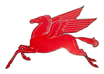 MOBIL PEGASUS BLUE BORDER FLAT PORCELAIN SIGN.