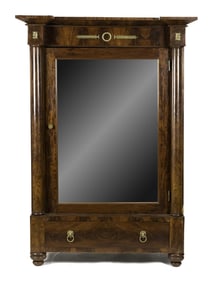 FRENCH EMPIRE MAHOGANY MIRRORED WARDROBE.