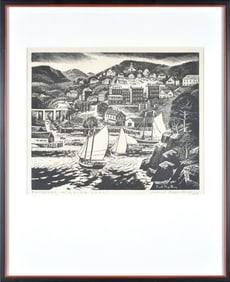 CARROLL THAYER BERRY WOODBLOCK PRINT, ROCKPORT ME.