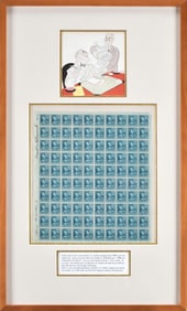 FDR SIGNED CHESTER ARTHUR 21 CENT STAMP SHEET.