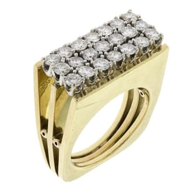 18K GOLD LAYERED SQUARE TOP DIAMOND RING.