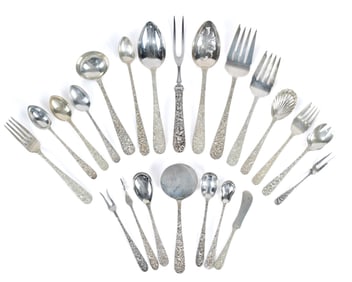 KIRK STERLING FLATWARE SET, ROSE PATTERN.