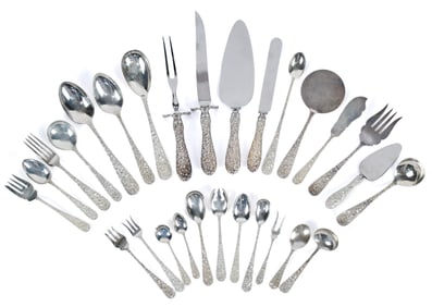 STEIFF STERLING FLATWARE SET, ROSE PATTERN.