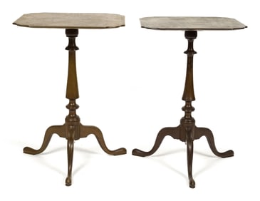 TWO NATHAN MARGOLIS QUEEN ANNE STYLE CANDLE STANDS.